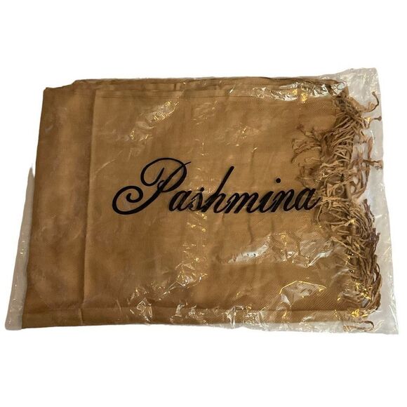 Pashmina Wrap Scarf Fringe Edge Golden Tan Color Women 28.5”x74” - Picture 8 of 12